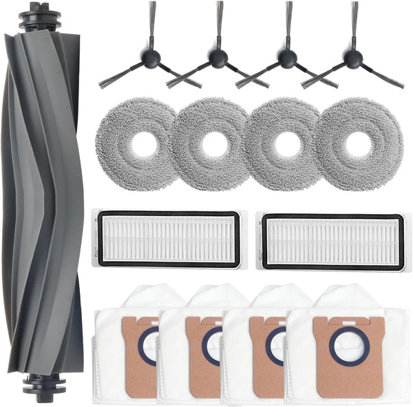 Replacement Parts for Dreame L20 Ultra / L30 Ultra Robot Vacuum Cleaner - 1 Main Brush, 4 Dust Bags, 4 Mop Pads, 2 HEPA