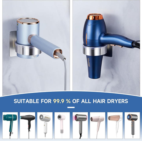 Wall Mounted Hair Dryer Holder, Stainless Steel Hair Tool Organizer, Adhesive Hairdryer Storage for Bathroom