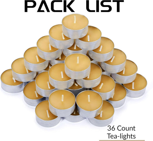 4-5 Pack 36 Natural Beeswax Tea Candles in Metal Aluminum Cup - Organic Mini Beeswax Candle Natural Scent Smokeless