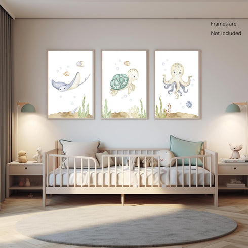 Set 3,Bedroom 12x16in Wodkwq Ocean Nursery Canvas Wall Art,Nursery Wall Decor,Kids Bathroom Decor,Under The Sea
