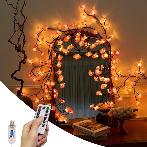 Zyxva Cherry Blossom Vine Lights with Remote, 4FT 48 LED Pink Flower Willow