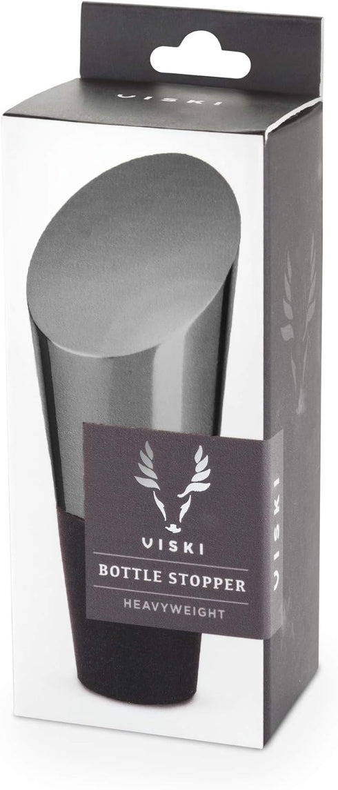 Viski Heavyweight Bottle Stopper, Wine Preserver for Red and White Wines, Gunmetal with Silicone Seal, Set of 1