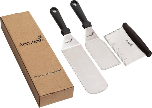 Professional Chef Griddle Spatulas Set of 3 - Heavy Duty Metal Spatula Stainless Steel and Scraper for Cast Iron BBQ