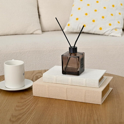 DECOR4SEASON Set 2, Decorative Faux Book Storage Boxes of Linen Fabric Textured Books, Off White, Modern Minimalist