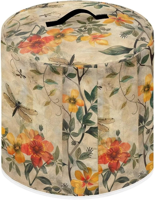 Floral Dragonfly Rice Cooker Covers Waterproof 3 Quart Dust Cover for Appliance Kitchen Accessories Wear Resistant Keep Home Clean and Tidy