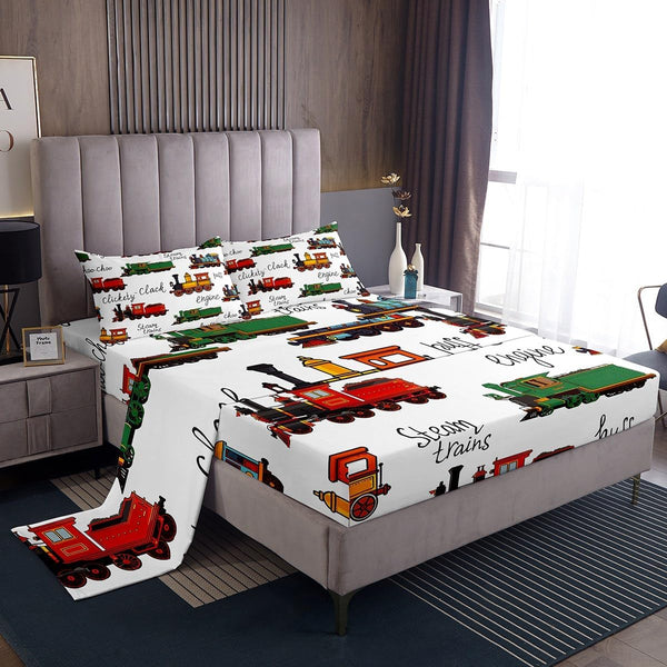 Vintage Train Bedding Set Twin Size for Kids Boys Girls Room Decor