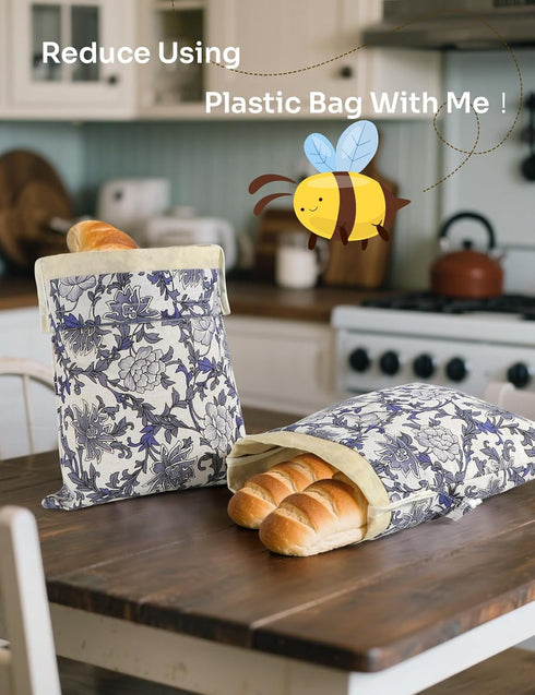 bomis 2 Pack Reusable Bread Bags for Homemade Bread, XL Cotton Beeswax Bag for Sourdough, Beeswax Bags, Sourdough