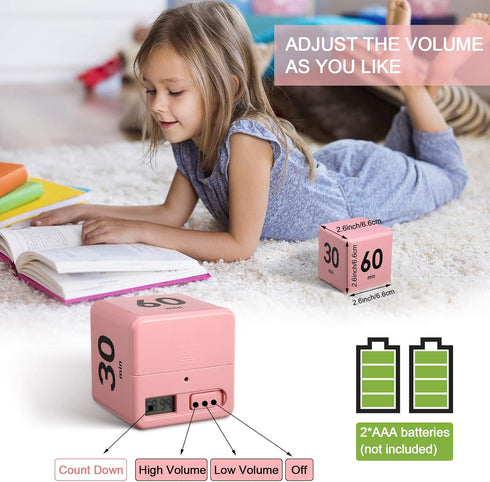 Weewooday Cube Timer Productivity Flip Timer for ADHD, 15 20 30 60 Minutes Countdown Learning Management (Pink)