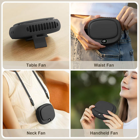 Portable Neck Fan, Handheld Mini Fan, Personal Fan USB Rechargeable, 5 Speed Adjustable, Hands Free Wearable Fan for Kids Woman Man Home Outdoor Travel Black by PiKaPiKaP