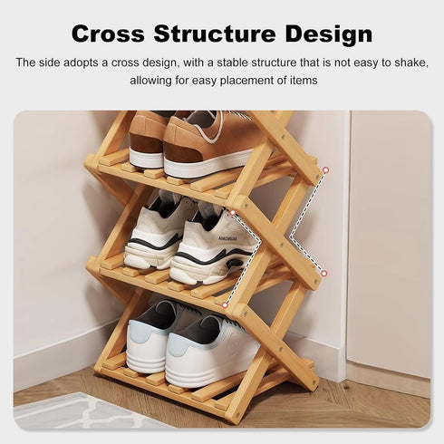 Closet, YYW Bamboo Shoe Rack for Entryway, Free Standing Shoe Racks Shelf Widen Foldable Vertical Shoe Storage