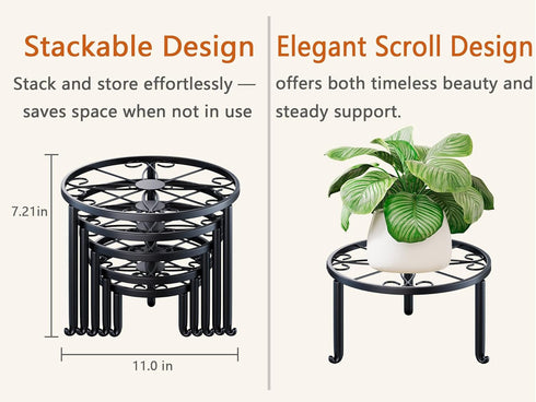 NQW 5 Pack Heavy Duty Rustproof Iron Flower Pot Stand Holder Indoor Outdoor Pot Stand Rack Decorative Round Flower