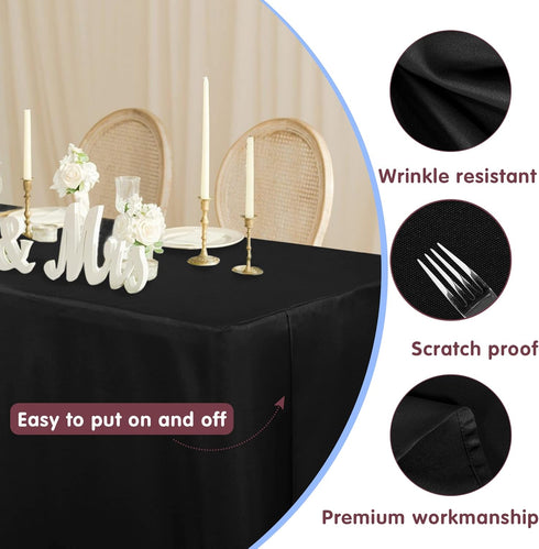 72 30 Inch 2 Pack 6 HolidayIdeas Fitted Black Tablecloths - x - Rectangle Table Clothes for Foot Tables, Polyester