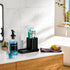Set 11.8OZ Nozzle Bathroom Glass Mouthwash Dispenser with Cup,Black Toothbrush Holder Stainless Steel with Clear Mouth