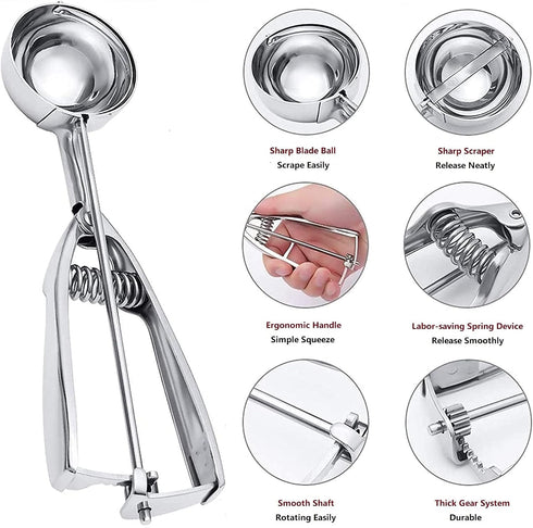 Ice Cream Scoop, 3Pcs Cookie Scoop Set, Stainless Steel Scooper with Trigger Release for Baking, Set of 3
