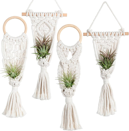 Melphoe 4 Pack Air Plants Holders Stand Air Fern Macrame Plant Hanger