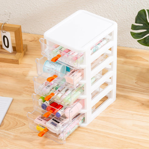 Gagee 5 Drawer Mini Stackable Storage Drawers,Plastic Dressers with Drawers for Arts and Crafts, Small Tools, Sewing Accessories, Stationary, and Hardware,Clear/White Frame by Gagee