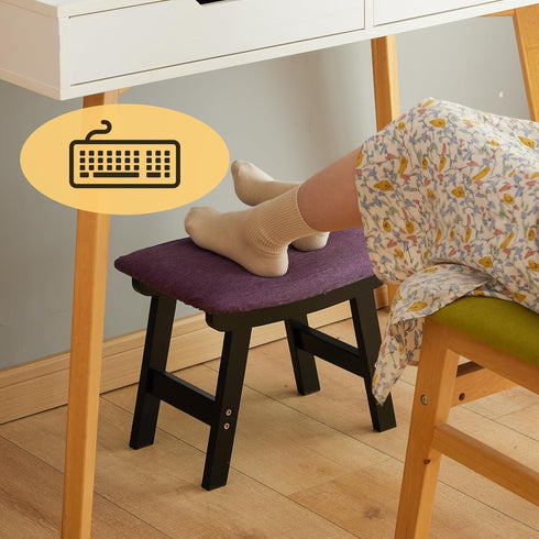 Furshus Foot Stool Ottoman Foot Rest Under Desk,Small Stool for Living Room, Bedroom and Kitchen (Black Legs - Purple
