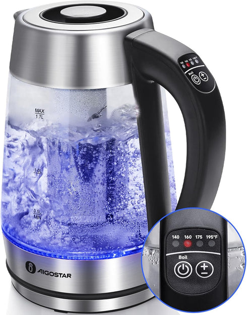 Aigostar Electric Kettle, Tea Kettle with Temperature Control and Tea Infuser, 1500W