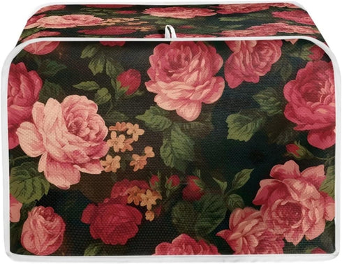 Flower Peony Toaster Cover 4 Slide Wide Slot Small Appliance Decoration Accessories, Dustproof Bakeware Cover Toaster Machine Cover, Red