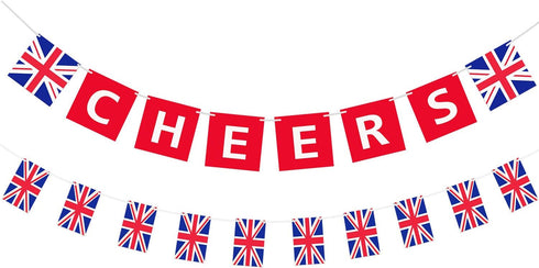 2 Pieces British Party Garland, Cheers British Banner Garland, UK Flag Pennant Banner for Hanging Decoration