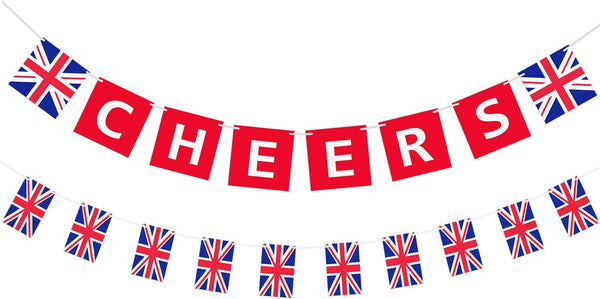 2 Pieces British Party Garland, Cheers British Banner Garland, UK Flag Pennant Banner for Hanging Decoration