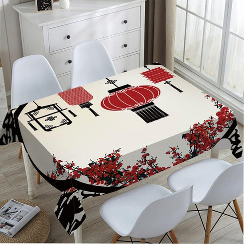 TKS MITLAN 60 84 Inch 6-8 Chinese Lantern Decorative Rectangle Tablecloth Festival Window Flower Cherry Pattern