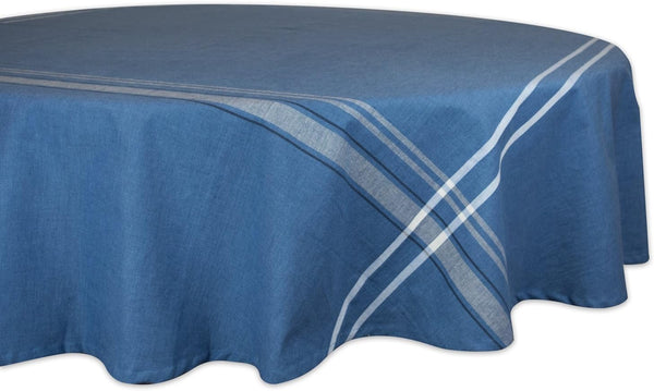 DII French Stripe Dining Table Collection, Farmhouse Style Tablecloth, 70 Inches Round, Blue Chambray
