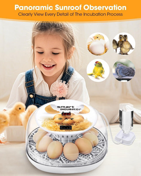 12 360 Incubators for Hatching Eggs, Chicken Waterer Cups, Automatic Egg Turner Holds Eggs, Smart Incubator Clear