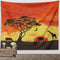 Animal Tapestry Small, Handpainted Safari African Elephant Tree Silhouette Fabric Wall Hanging Decor for Bedroom