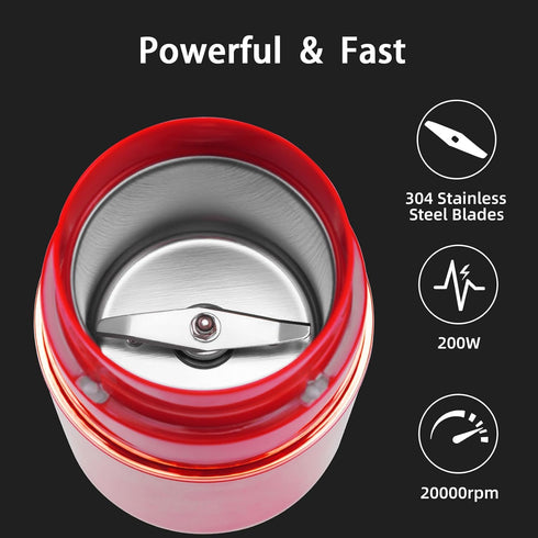 Electric Coffee Grinder, 2.8 oz, Stainless Steel Blades for Beans, Spices, Herbs, Grains, Nuts, Black