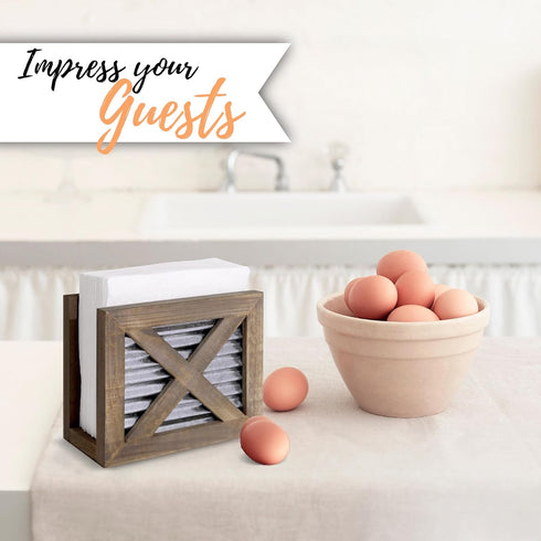 Autumn Alley Wooden Napkin Holder - Classic Barn Door Design with Galvanized Metal - Rustic Farmhouse Kitchen Décor