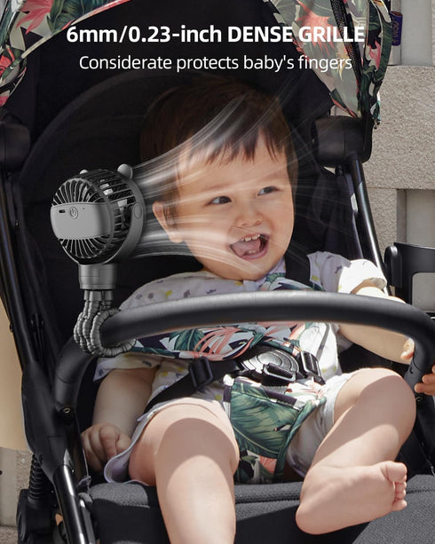 Portable Mini Stroller Fan, Battery Operated Small Clip on Fan, Detachable Flexible Tripod Baby Fan with 3 Speed for