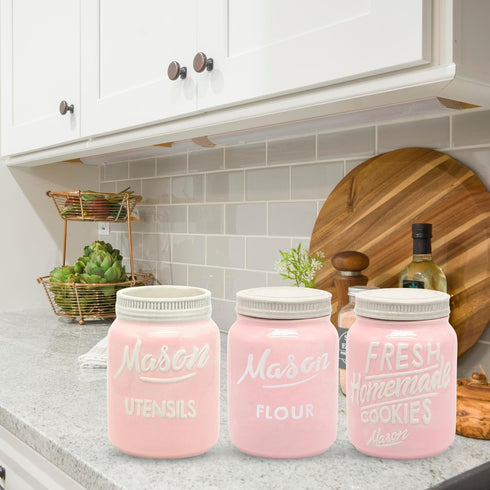 Mason Jar Flour Container, Airtight Kitchen Canisters for Countertop, Durable Ceramic Jar with Lid, Farmhouse Decor