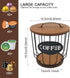 Round Coffee Pods Holder with Wooden Lid and Base, Wire Storage Basket for Home Cafe Bar Countertop Decor (Black)