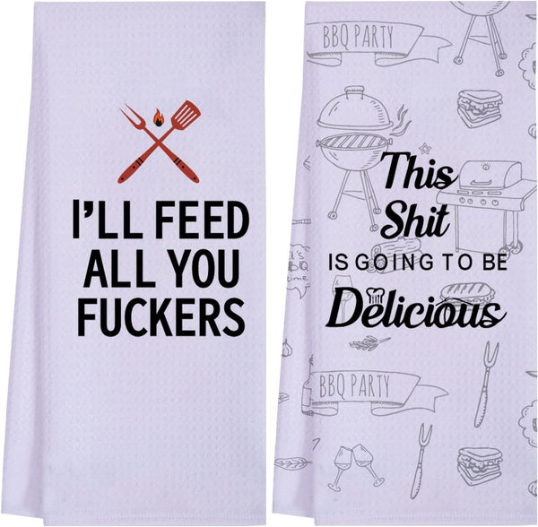 Funny Kitchen Towels for Men, Women, BBQ Grilling, Hilarious Gifts for Husband, Dad, Boyfriend, Chefs