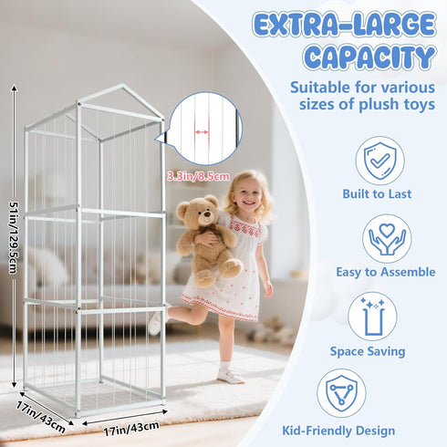 NomNest Stuffed Animal Storage, Metal Stuffed Animal Zoo Holder, Large Capacity Plushies Toy Organizer, Sturdy Steel