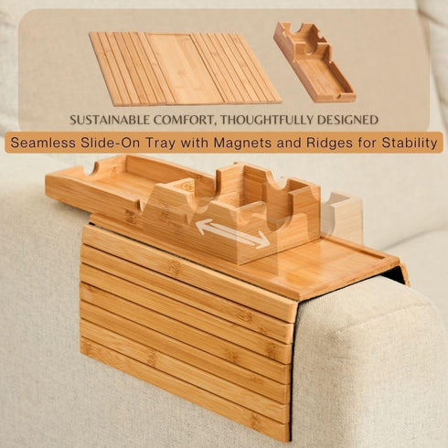 Couch Cup Holder Tray - Portable Sofa Arm Tray Table - Anti-Spill Armchair Caddy Couch Arm Table Snack Organizer