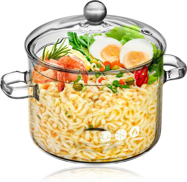 ERINGOGO 1900ML Glass Saucepan with Lid, Heat-Resistant Simmer Pot for Pasta, Soup, Milk, Baby Food