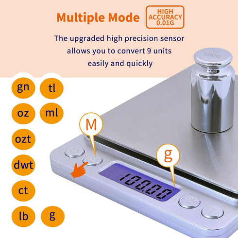 Gram Scale, 500g Capacity, 0.01g Accuracy Mini Food Scales, Digital Weight for Baking, Jewelry
