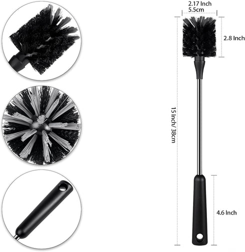 15 Inches Long Water Bottle Brush, Stainless Steel Handle Cleaner, Black Bottle Scrubber for Cup, Wine Glasses, Tumblers