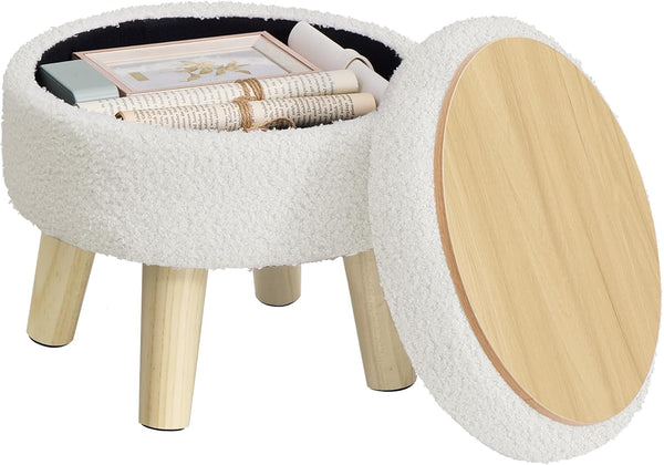 SONGMICS Storage Ottoman, Foot Stool, Round Ottoman with Padded Seat, Foot Rest