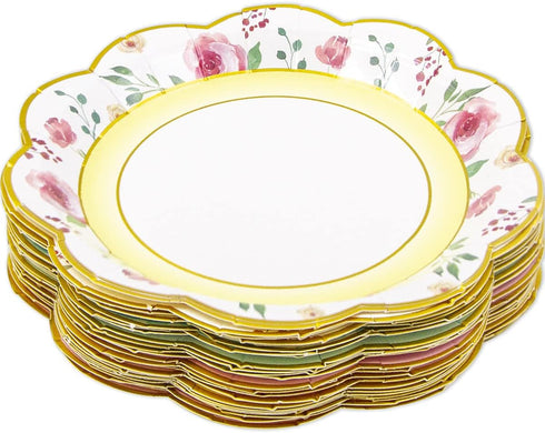 Fancy Land Floral Paper Plates - 7.28 Inches Vintage Small Party Plate, 24 Count for Celebrations