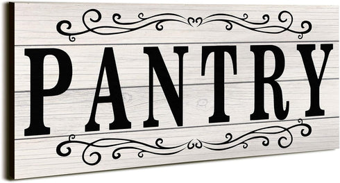 Pantry Sign Wall Decor - Rustic Retro Wooden Art Printed Decor for Home Room Holiday Decoration, 16 x 6 Inches (White)