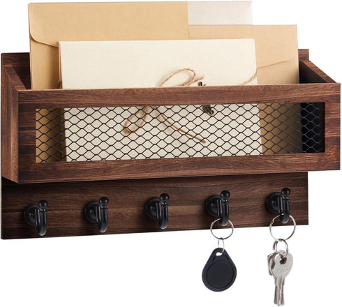 Colingmill Magnetic Mail and Key Holder for Wall Fridge Wooden Mail Organizer with