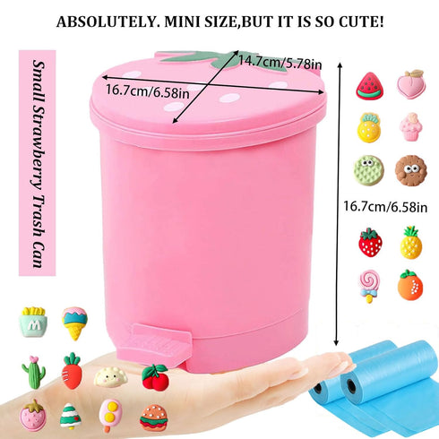 2PCS 1 2 20 3D Strawberry Trash Can, Gallon Small Trash Cans Cutecore Room Decor Kawaii Cute Trash Can for Bedroom