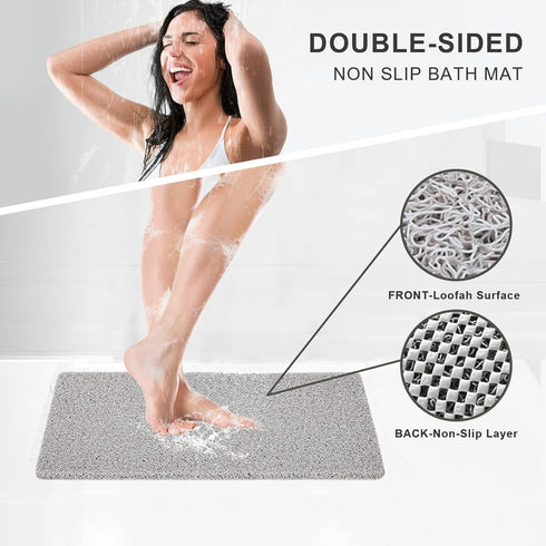Nonslip Bath Mat, Extra Thick 0.6" Quick Dry Anti Slip Shower Mat for Tub Bathroom Pool Kitchen (Light Gray 16x27)