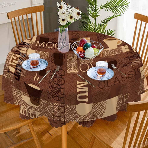AOYEGO 60 Inch Coffee Themed Table Cloth Restaurant Mocha Latte Milk Classic Scribble Round Tablecloth for Dining Room