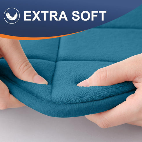 OLANLY Memory Foam Bath Mat 30x20, Ultra Soft Absorbent Bathroom Rug, Machine Washable Peacock Blue
