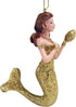 Mermaid Christmas Ornament, Glittery Holiday Decoration, Nautical Theme, 4.5 Inches (Gold Tone Mermaid)