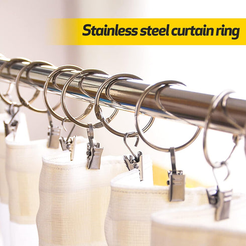 36 Pack Heavy Duty Nickel Plated Metal Curtain Rings with Clips for Curtains and Rods (Silver)